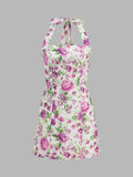 Floral Halter Tie Mini Dress