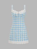 Gingham Lace Trim Mini Slip Dress