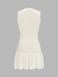 Ruffle Neck Ribbed Knit Sleeveless Mini Dress