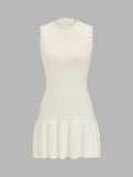 Ruffle Neck Ribbed Knit Sleeveless Mini Dress