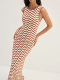 Wavy Stripe Knit Sleeveless Mermaid Maxi Dress
