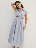 Striped Buckle Detail Cotton Shirt Dress