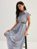 Striped Buckle Detail Cotton Shirt Dress