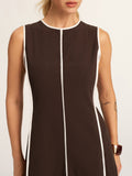 Contrast Piping A-Line Maxi Dress