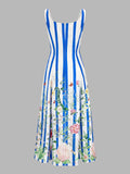 Floral Print Striped Sleeveless Maxi Dress