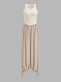 Two-Tone Sleeveless Tie Cuff Balloon Jumpsuit