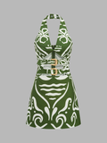 Printed Halter Cut Out Mini Dress