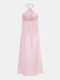 Chain Halter Satin Maxi Dress