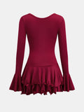 V Neck Button Flare Sleeve Ruffle Mini Dress