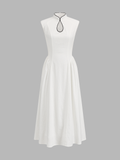 Linen Blend Sleeveless Keyhole Maxi Dress