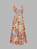 Sleeveless Floral Print Backless Maxi Dress