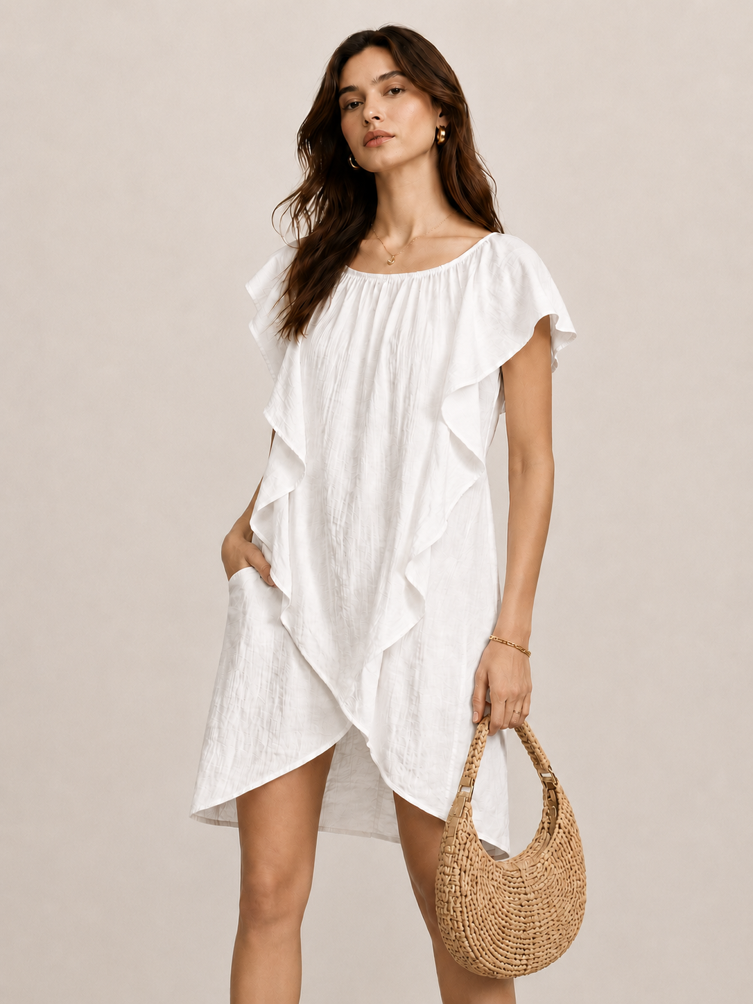 Ruffle Textured Fabric Loose Mini Dress