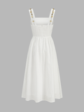 Metal Detail Cutout Linen Blend Midi Dress