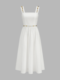 Metal Detail Cutout Linen Blend Midi Dress