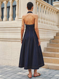 Halter A-Line Belted Denim Dress