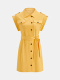 Epaulet Belted Cotton Shirt Mini Dress