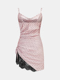 Polka Dot Ruched Lace Cami Mini Dress