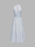 Striped Halter Flowy Maxi Dress