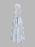 Striped Halter Flowy Maxi Dress