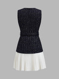 Tweed Belted Pleated Mini Dress