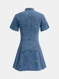 Tulip Short Sleeve Fit Flare Denim Mini Dress