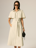 Cape Sleeve Belted Cotton Maxi Dress