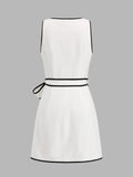 Contrast Trim Wrap Tie Sleeveless Mini Dress