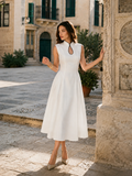 Linen Blend Sleeveless Keyhole Maxi Dress