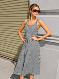 Gingham Lace Up Back Pocket Midi Dress