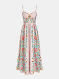 Floral Print Pearl Strap Maxi Dress