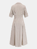 Roll Sleeve Striped Shirt Midi Dress