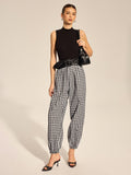 Knit Bodice Gingham Belted Jogger Jumpsuit