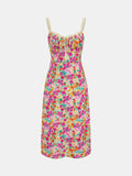 Lace Strap Tie Front Floral Midi Dress