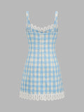 Gingham Lace Trim Mini Slip Dress