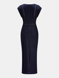 V Neck Bodycon Denim Midi Dress