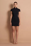 Dominique High Neck Mini Dress in Black