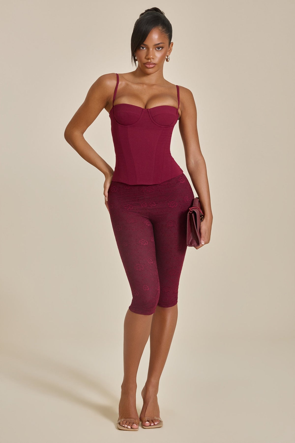 The Everly Lace Up Corset Top in Wine