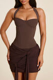 The Zadie Lace Up Corset Top in Brown
