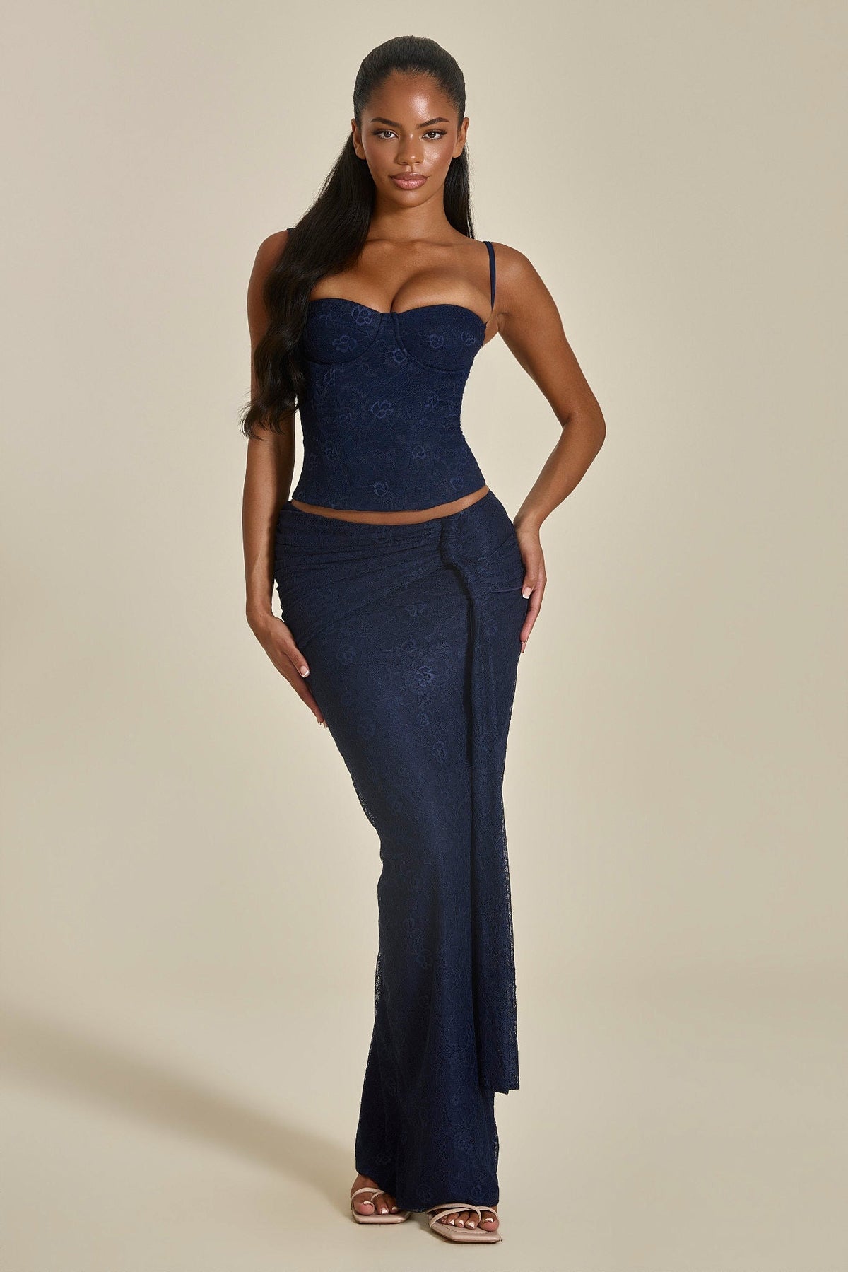 The Lexi Lace Corset Top in Navy Blue