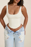 The Sandra Scoop Corset Vest Top in Cream