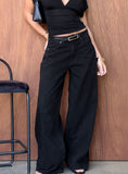 Naylor Mid Rise Wide Leg Jeans Washed Black Denim