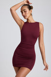 Modal High-Neck Open-Back Mini Dress in Plum