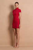 Dominique High Neck Mini Dress in Red