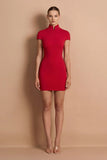 Dominique High Neck Mini Dress in Red