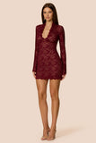 Mystique Long Sleeve Mini Dress in Wine