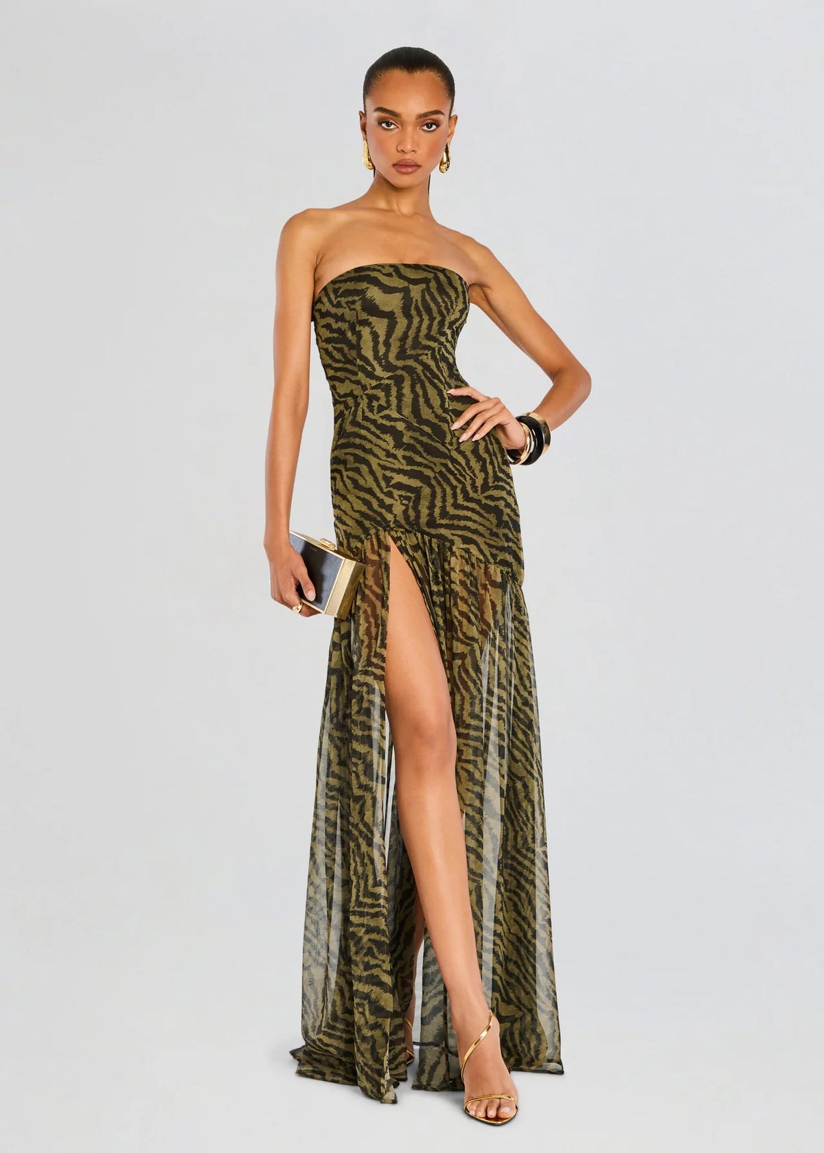 Nicole Silk Chiffon Maxi Dress in Tiger Stripe