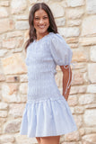 Kaelyn Gather Mini Dress - Blue Gingham