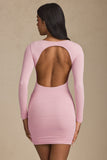 Modal Twist-Front Ruched Backless Mini Dress in Soft Pink