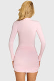Button Front Long-Sleeve Mini Dress in Baby Pink