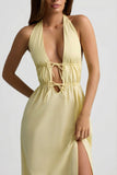 Backless Cotton-Poplin Midaxi Dress in Lemon Yellow